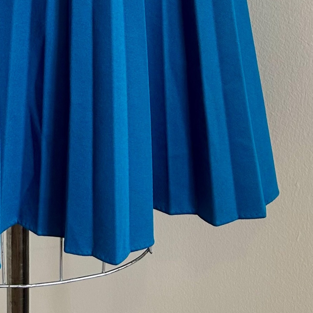 VTG 70s Montgomery Ward Pleated Skirt Midi USA Peacock Blue Lyons Teal Sz M - Picture 4 of 5